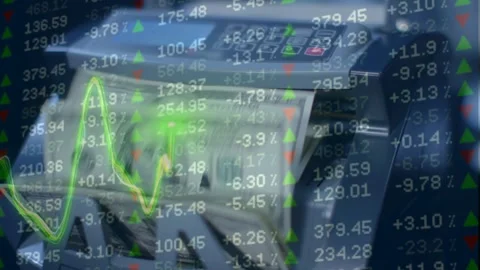 Hands Counting US Dollars with Candlestick Chart Overlay Stock Footage 336757476