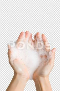 Hands covered in white soap bubbles PSD Template