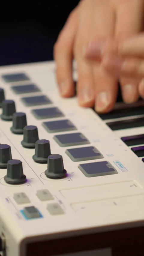 Hands Crafting Soundscape on Mixer for Creative Audio Production Stock Footage 323154017