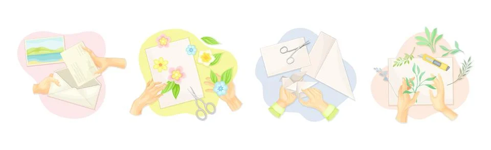 Hands Create Craft and Handmade Hobby Vector Set Illustrazione stock
