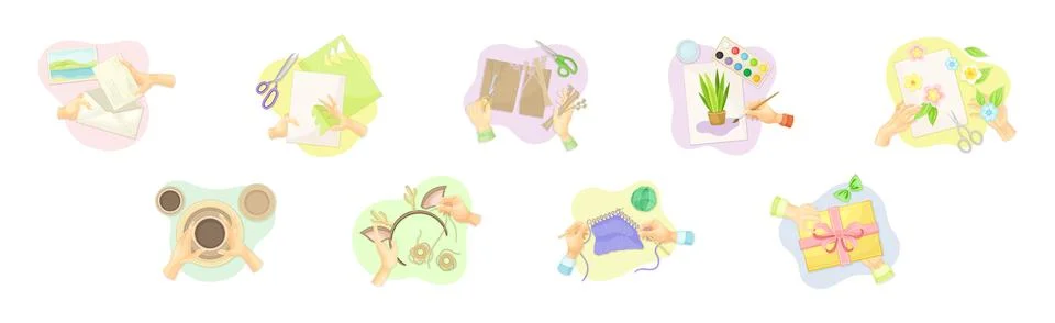 Hands Create Craft and Handmade Hobby Vector Set Illustrazione stock