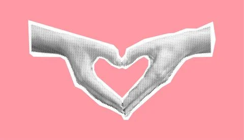 Hands creating heart halftone collage vector illustration Stock Illustration