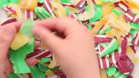 Hands Crushing Rainbow Striped Soap ASMR Part 1 Stock Footage 315703897