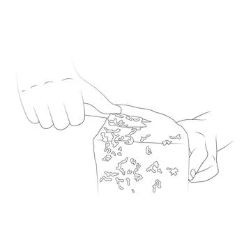 Hands cutting a piece of cheese vector illustration. Stock Illustration