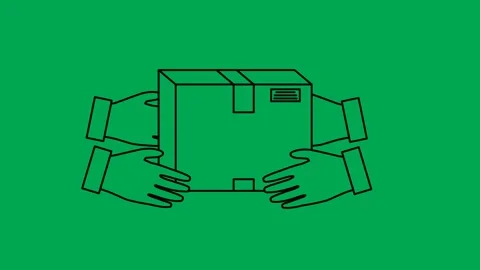 Hands delivering cardboard box package black and white outline icon animation. Stock Footage 316335854