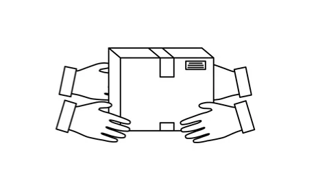 Hands delivering cardboard box package black and white outline icon animation. Stock Footage 316335870