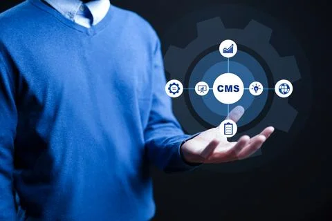 Hands-on demonstration of a content management system in a digital workspace Stock Photos
