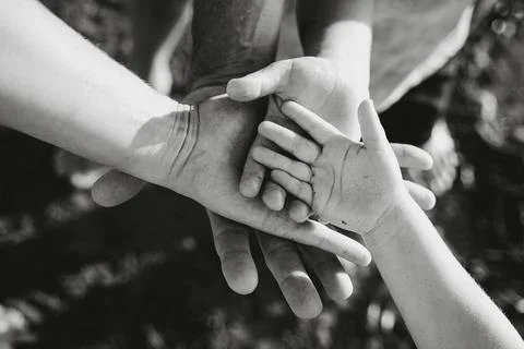 Hands of Different Generations United in Touch Stock Photos