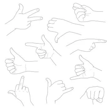 Hands in different gestures and interpretations vector illustration Stock Illustration