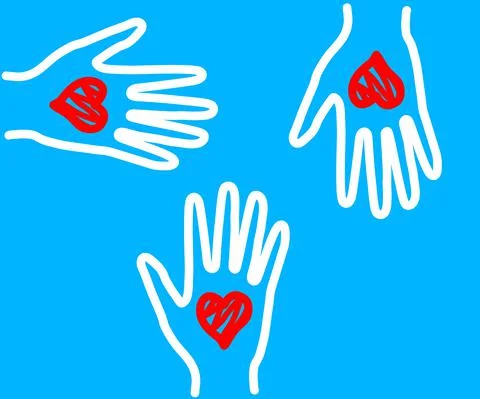 Hands of different people on a blue background. Symbol. Stock Illustration