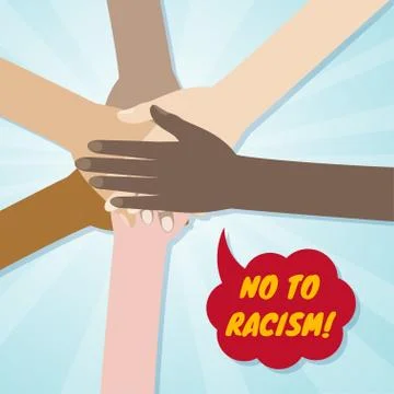 Hands of different races together in a circle. No to racism and discrimination Stock Illustration