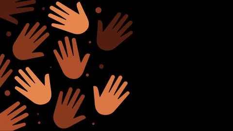 Hands with different skin colors .  Black illustration with copy space Stock Illustration