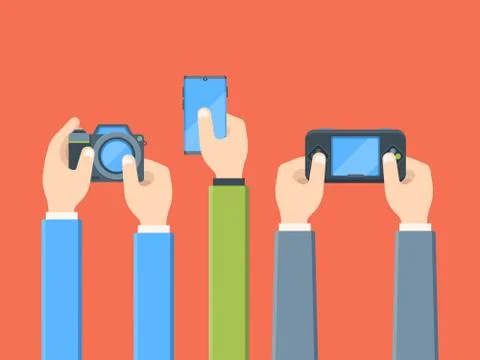 Hands with digital devices flat vector illustration Illustrazione stock