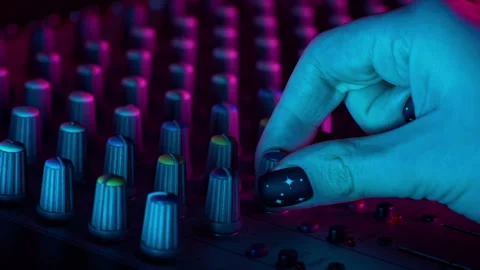 Hands of a DJ Man Working with a DJ Mixer Close-up Video stock 260467074