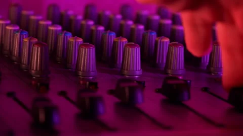 Hands of a DJ Man Working with a DJ Mixer Close-up Stock Footage 260802744