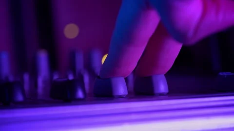 Hands of a DJ Man Working with a DJ Mixer Close-up Stock Footage 260803353