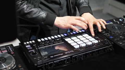 Hands on DJ sound console in 4k slow motion 60fps Stock Footage 113922183