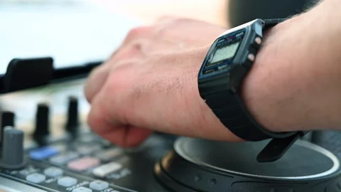 Hands Of Dj Tweak Controls On Record Deck software sound equipment controller Stock Footage 111595374