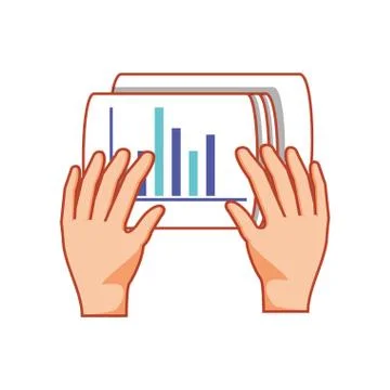 Hands with documents paper and statistics graphic Stock Illustration