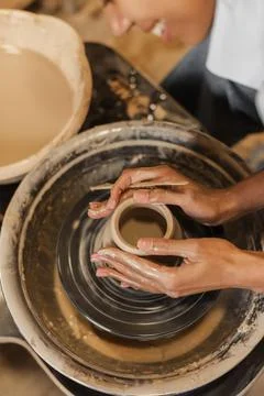 Hands doing pottery close up Stock Photos