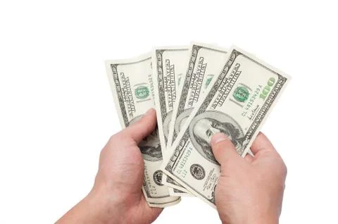 Hands with dollars isolated on a white background Stock Photos