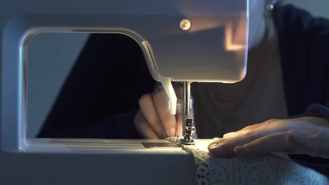 Hands with domestic sewing machine Stock Footage 88572804
