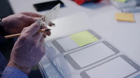 Hands Drawing App Wireframes with Stencil, Design Studio, Close Up Shot Stock-Footage 341452145
