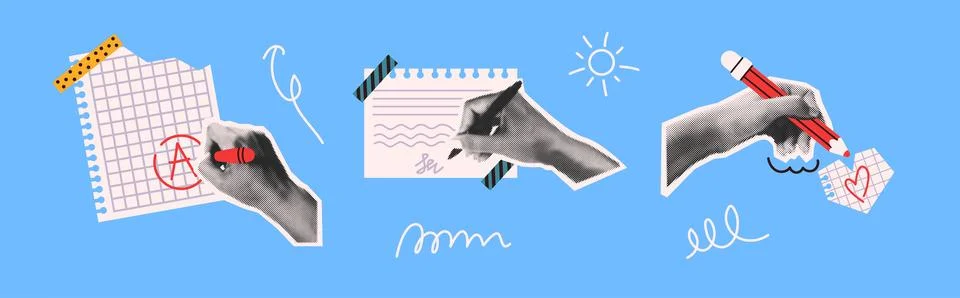 Hands Drawing on Paper with Creative Designs Stock Illustration