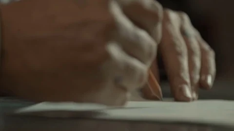 Hands Drawing with Pencil Close Up Stockbeeldmateriaal 73714852