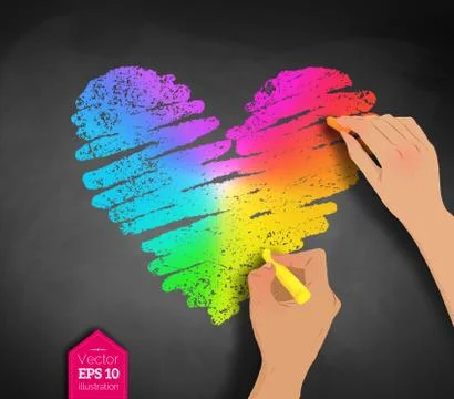 Hands drawing rainbow colored heart Stock Illustration