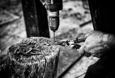 Hands drill Stock Photos