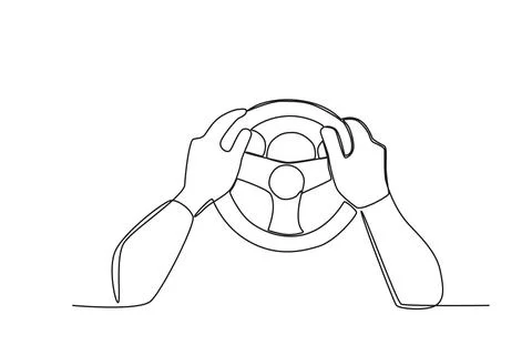 Hands driving a small car steering wheel Stock Illustration