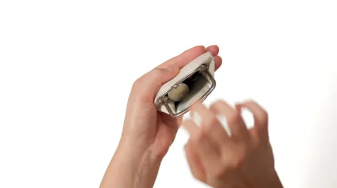 Hands Dropping Coin in a Wallet  on White Background Video stock 27122323