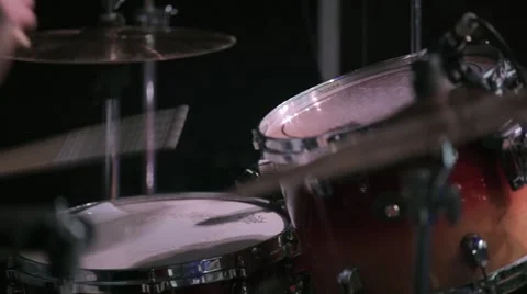 Hands drummer active playing live on drum kit, close-up shot. Stock Footage 61683200