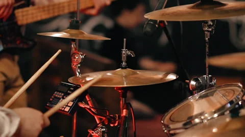 Hands drummer closeup playing on a drum set at a rock concert. 스톡 동영상 88722773