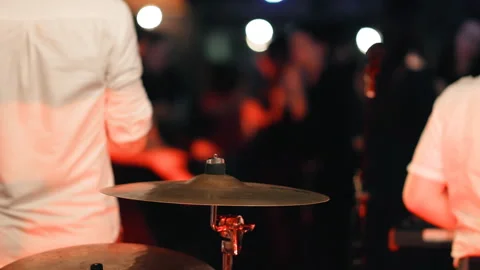 Hands drummer closeup playing on a drum set at a rock concert. Stock Footage 88722969