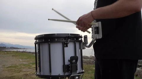 Hands of an drummer, emotionally playing a drum roll on the drum kit Stock Footage 239062715