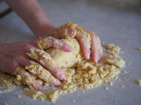 Hands during make a pie Stock Photos