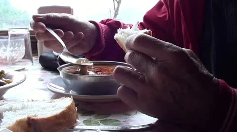 Hands Eating soup Stock Footage 20438918