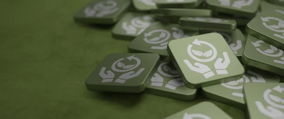 Hands ecosystem icon in tiles background banner 3D Render Stock Illustration