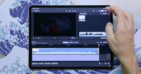 Hands editing video on iPad Pro using Final Cut Pro Stock Footage 341699073
