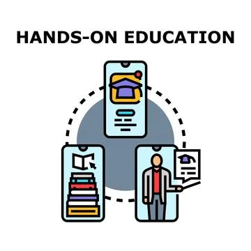 Hands on education concept with online learning resources via mobile Stock Illustration