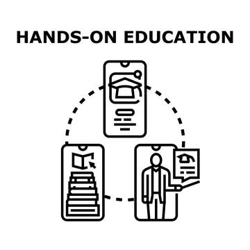 Hands on education concept with online learning resources via mobile Stock Illustration