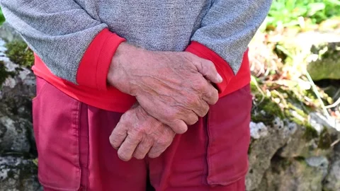 Hands of elderly man engaged in discussion. Old hands, close up Stock Footage 218331607