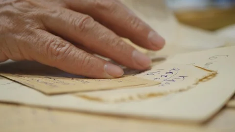 The Hands Of An Elderly Man Sorted Out Old Letters. Stock Footage 108592989