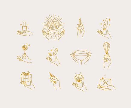 Hands with elements icon set light 스톡 일러스트