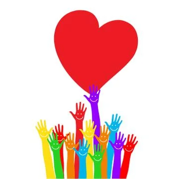 Hands emoticons. Colored hands reaching for heart. Stock Illustration