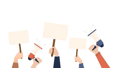 Hands with empty placard. Flat character. Vector flat design. Poster banner Stock Illustration