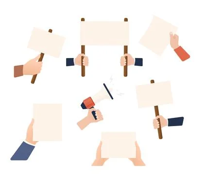 Hands with empty placard. Flat character. Vector flat design. Poster banner Stock Illustration