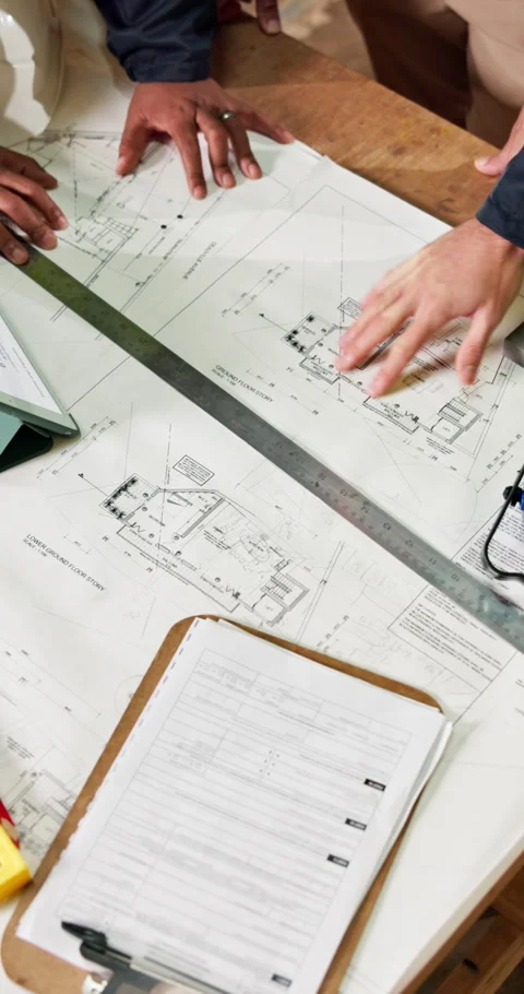 Hands, engineer and blueprint at site for construction, evaluation and structure Stock Footage 348193493